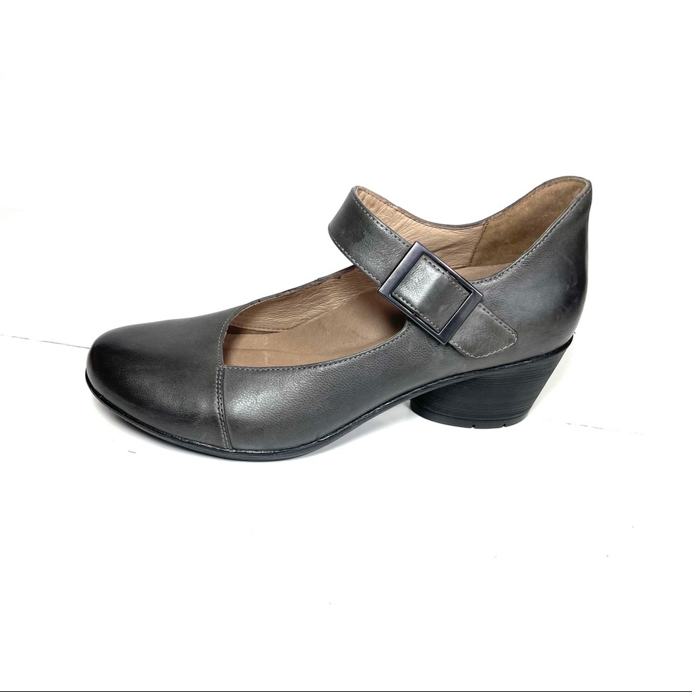 Dansko Tillie Women’s Mary Jane Pumps Black Peep Toe‎ Leather 37.5 US 7-7.5